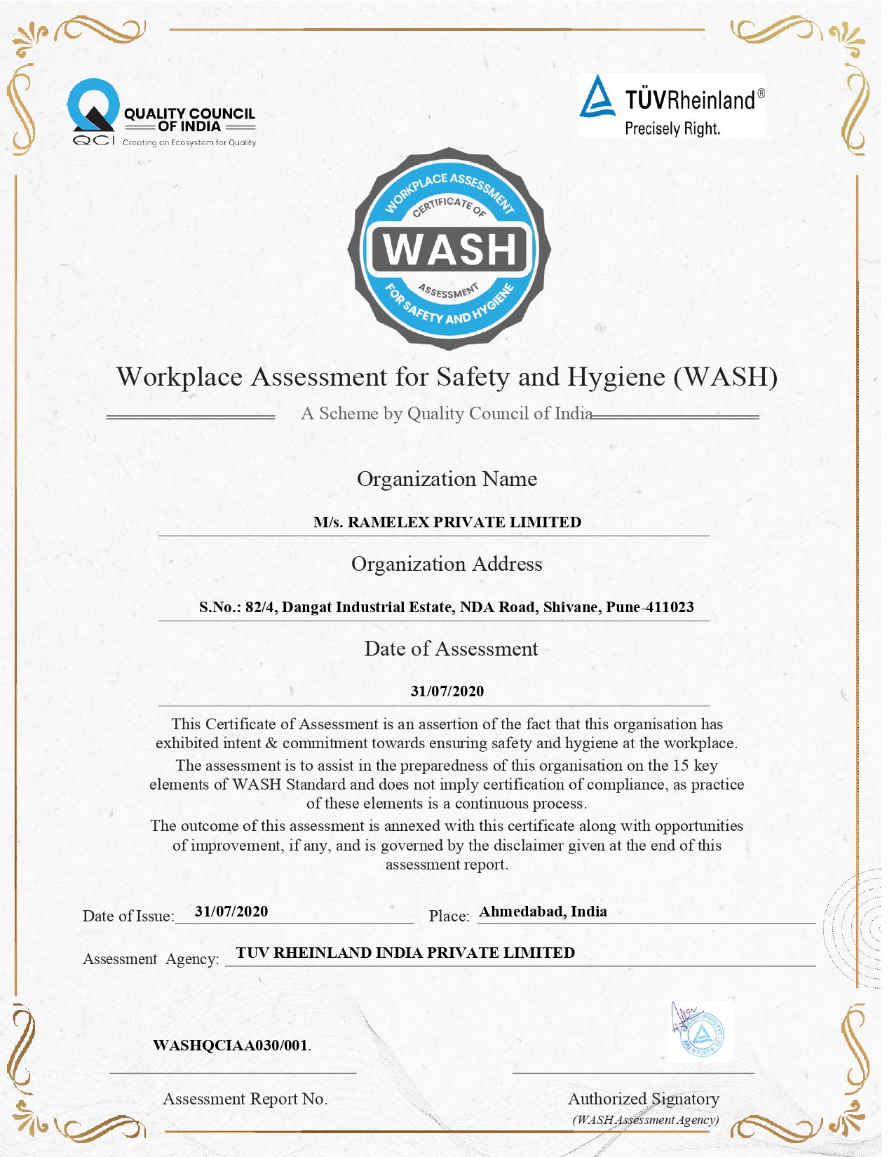 Wash Certificate